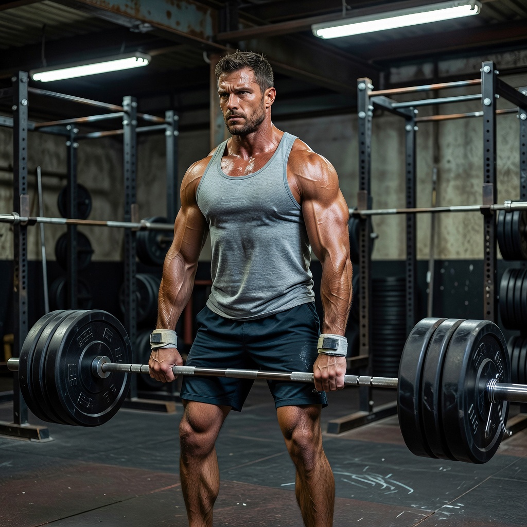 Adult lifting weights with proper form in a strength training environment